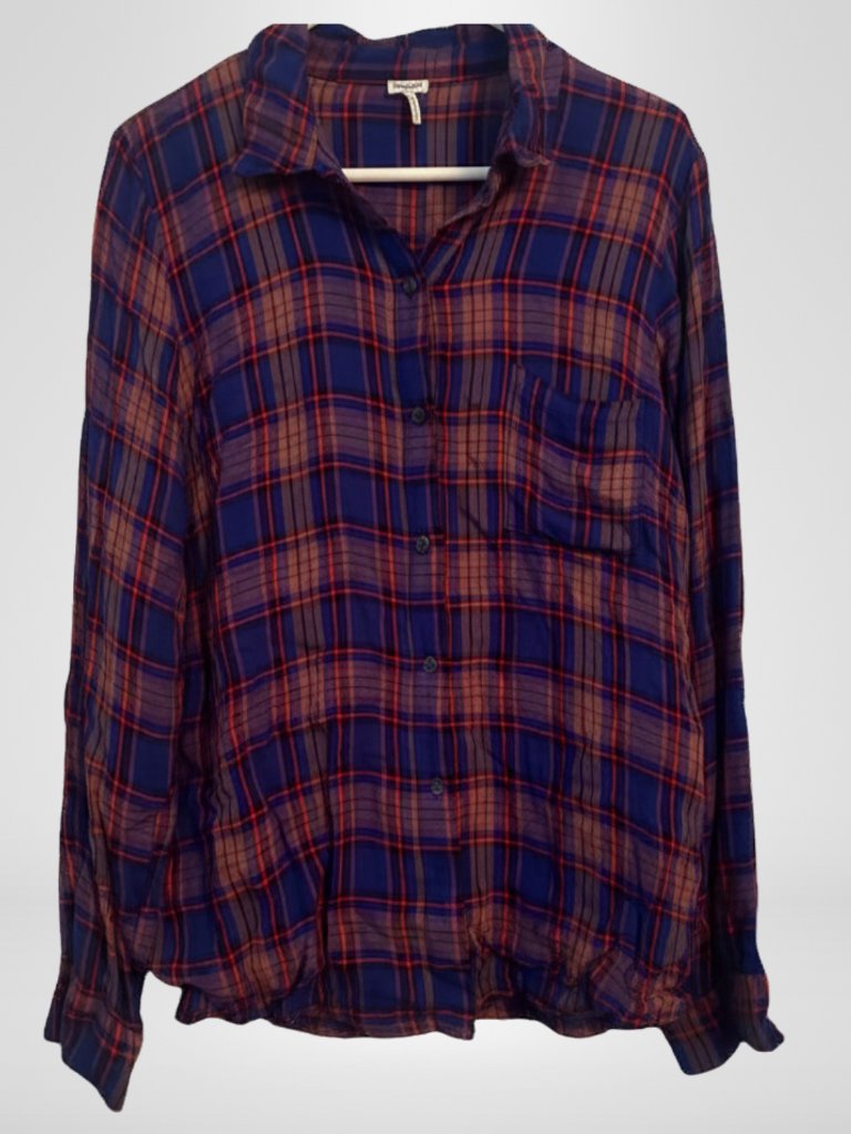 Splendid | Red, Pink & Purple Plaid Button-Down Blouse | Size L